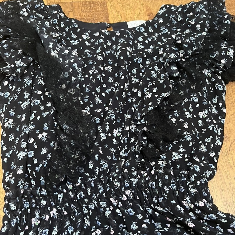 Love Shack Fancy Women’s Blue Floral Print Lined Flowy Dress Size S
