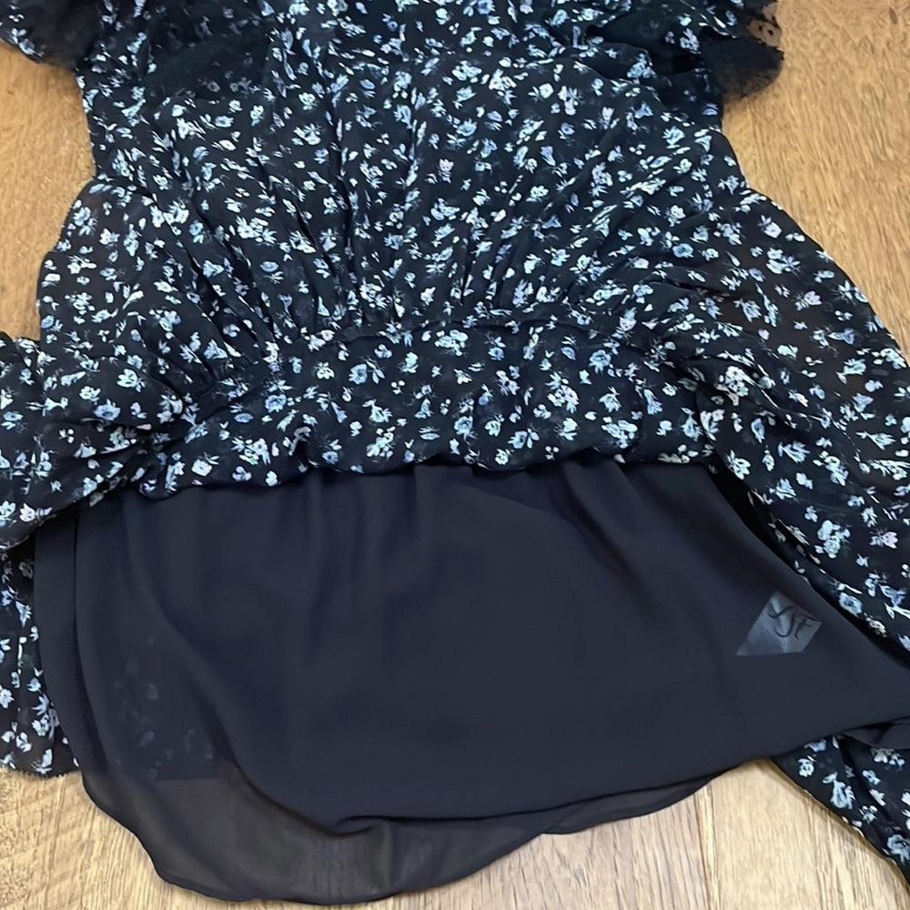 Love Shack Fancy Women’s Blue Floral Print Lined Flowy Dress Size S