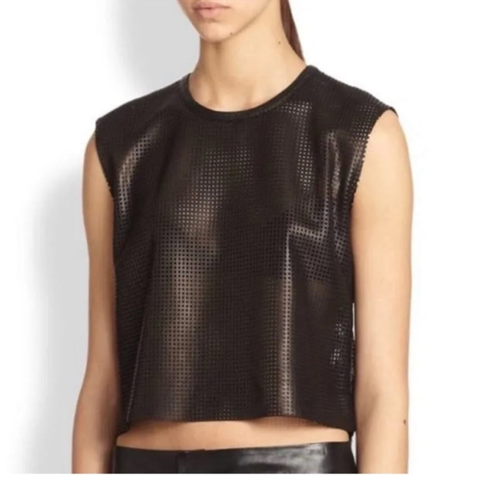Helmut Lang Women’s Black Perforated See Through Leather Tank Size S