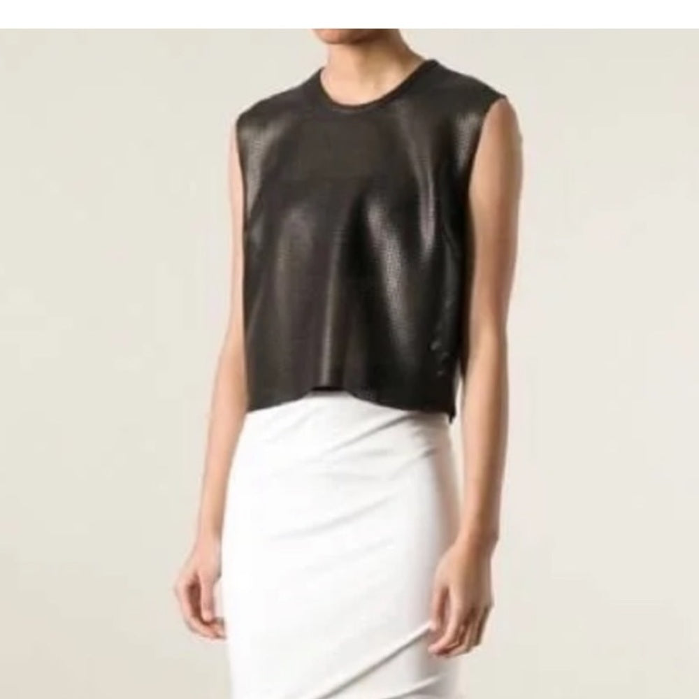 Helmut Lang Women’s Black Perforated See Through Leather Tank Size S