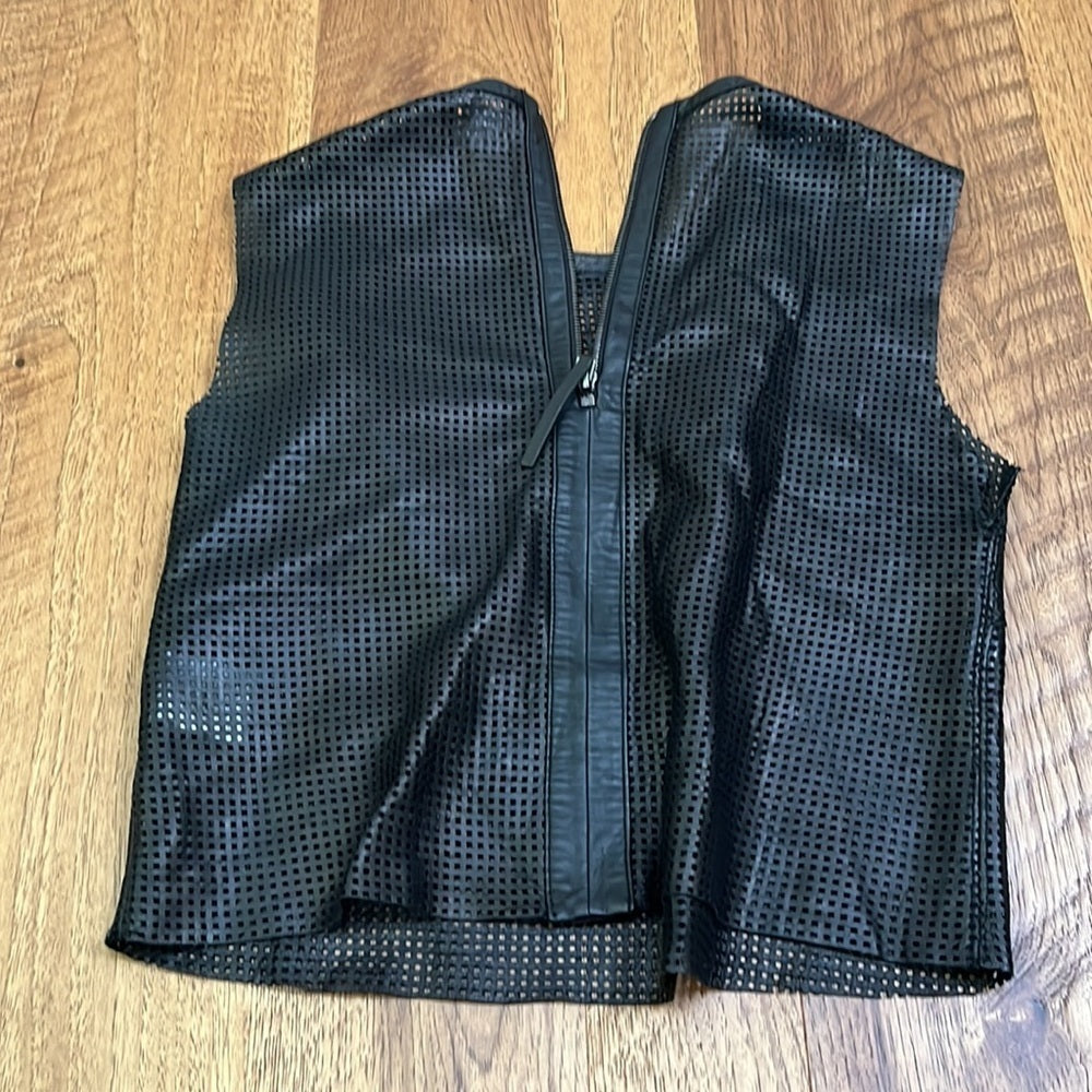 Helmut Lang Women’s Black Perforated See Through Leather Tank Size S