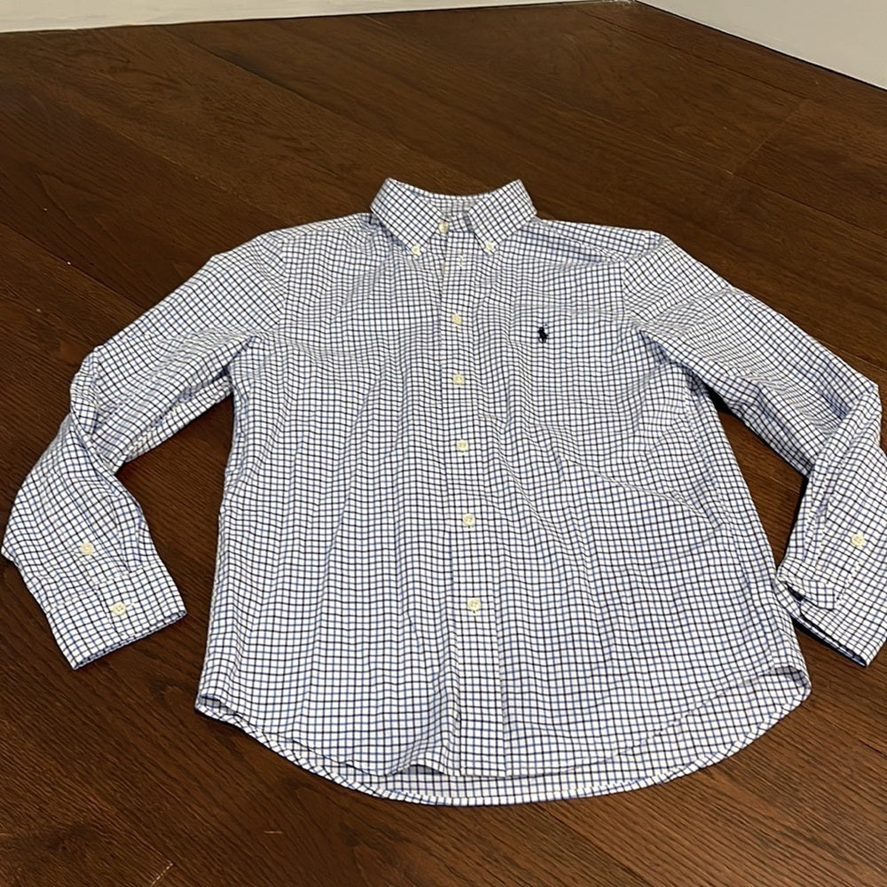 Nwt Ralph Lauren Blue and White Boys Button Down Size Large 14/16