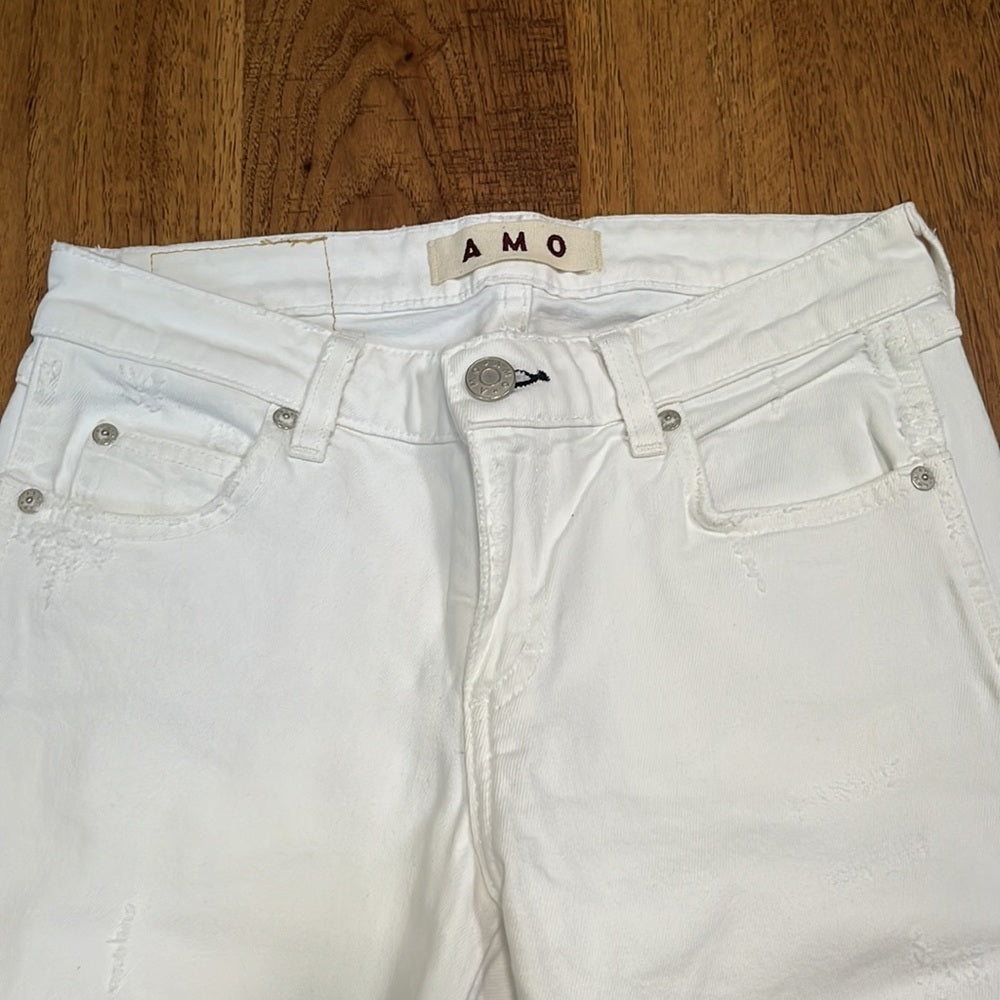 AMO Women’s White Sea Salt Stix Crop Jeans Size 24