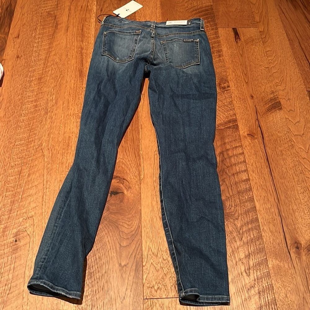 NWT 7 For All Mankind Women’s Super Skinny Ripped Jeans With Designs Size 26