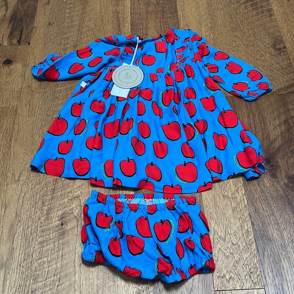 NWT Stella McCartney Girls Apple Dress And Bloomer Set Size 36 Months