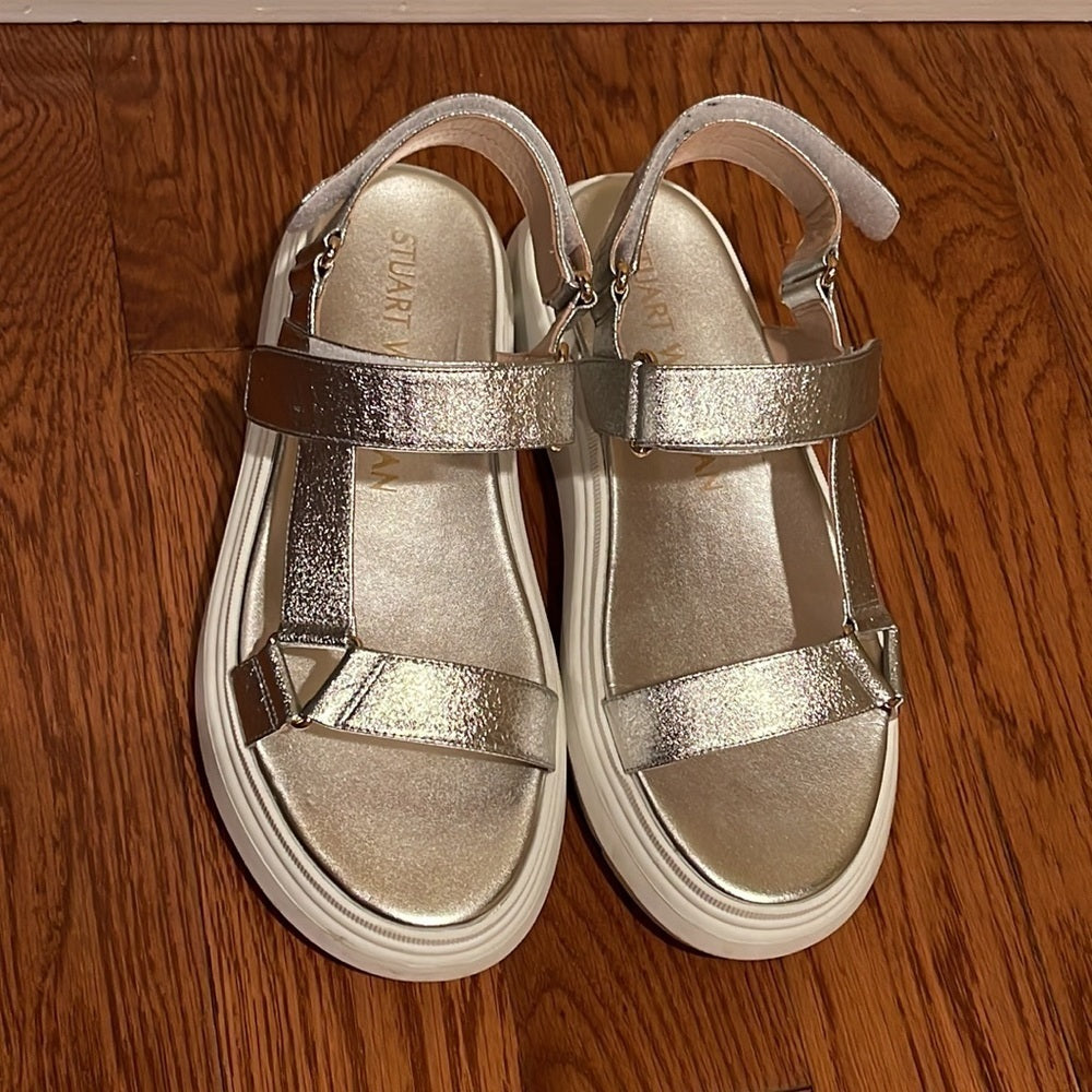 Stuart Weitzman Women’s Silver Zoelie Sandals Size 8.5