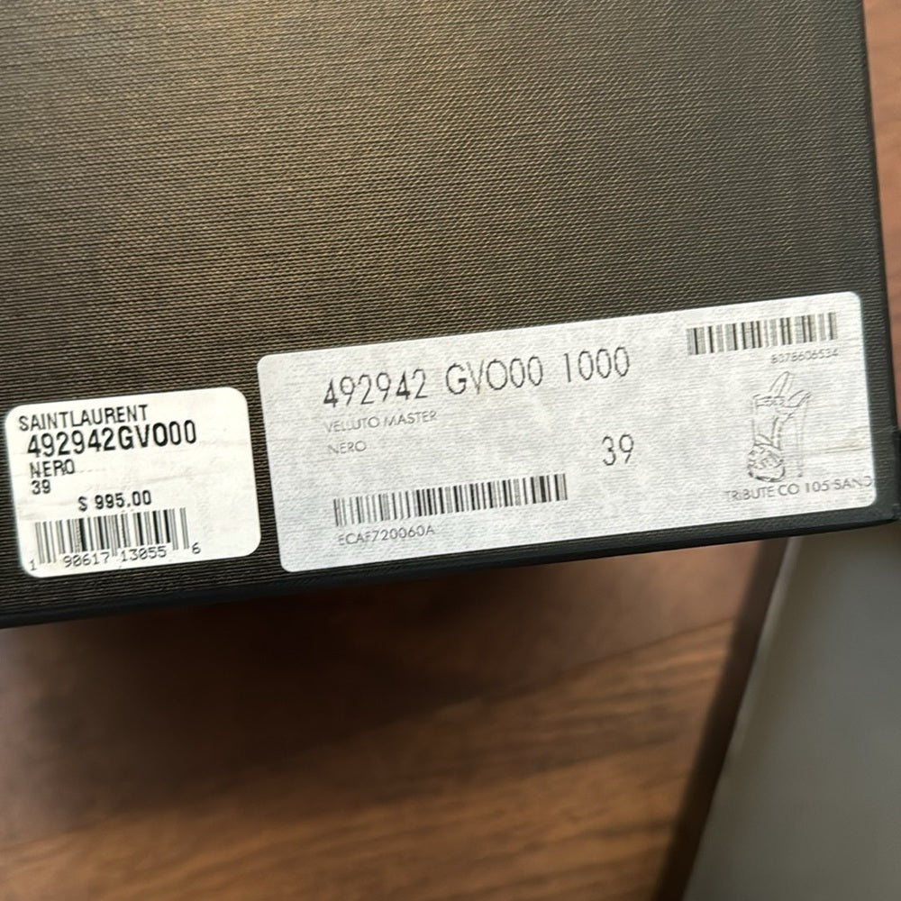 YSL Saint Laurent Black Velluto Master Velvet Tribute Platform Sandals Size 39/9