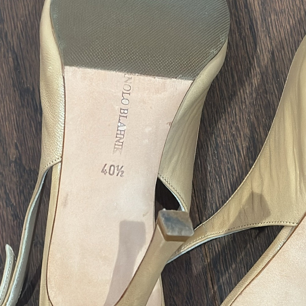 Manolo Blahnik Women’s Tan Sling Back Heels Size 40.5/10.5