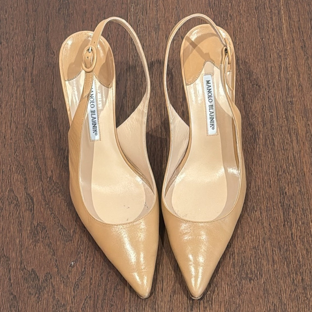 Manolo Blahnik Women’s Tan Sling Back Heels Size 40.5/10.5