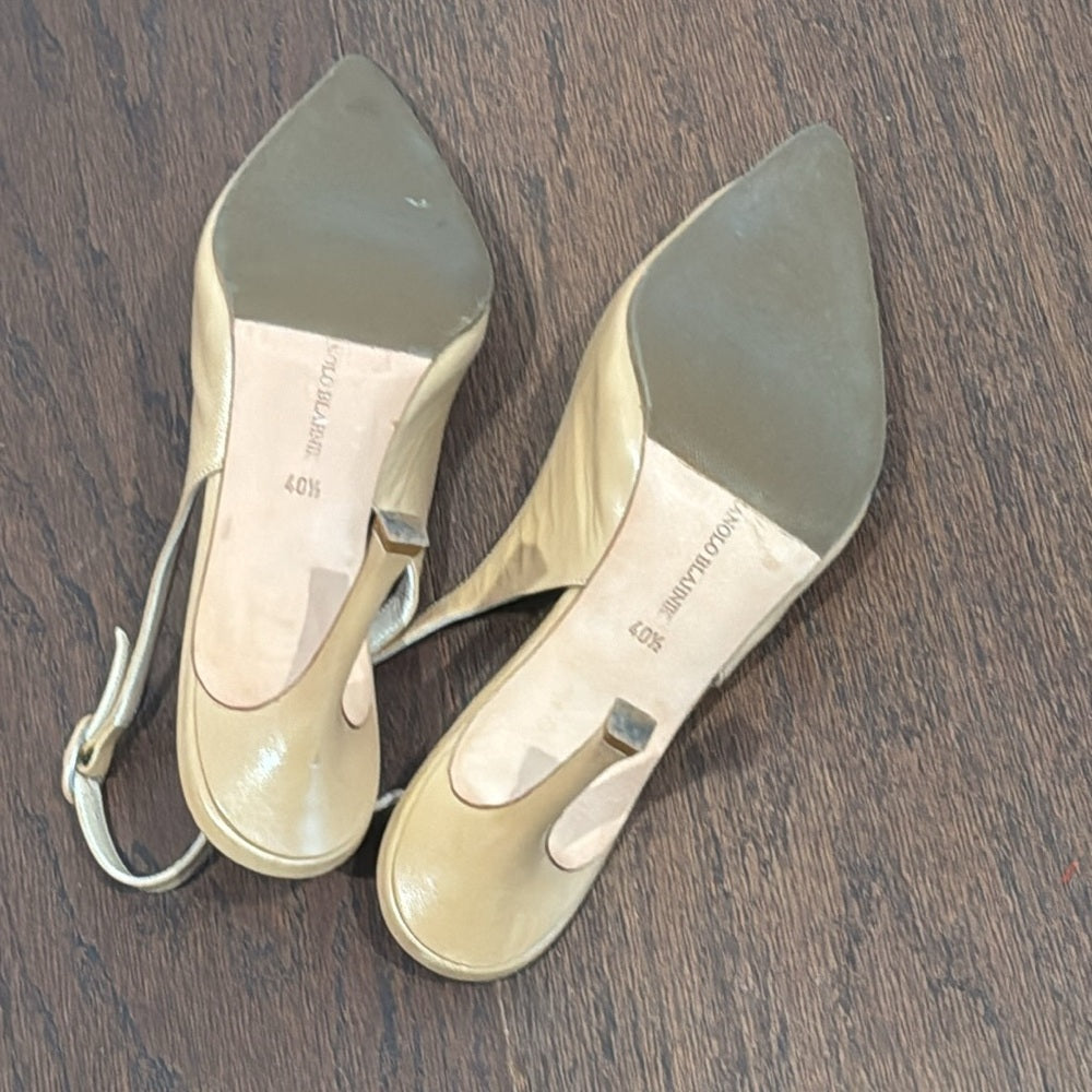 Manolo Blahnik Women’s Tan Sling Back Heels Size 40.5/10.5
