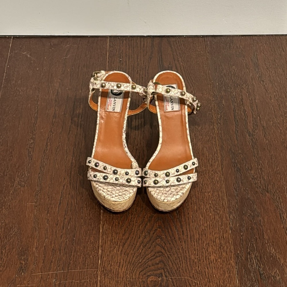 LANVIN Leather Animal Print Espadrilles Size 38/8