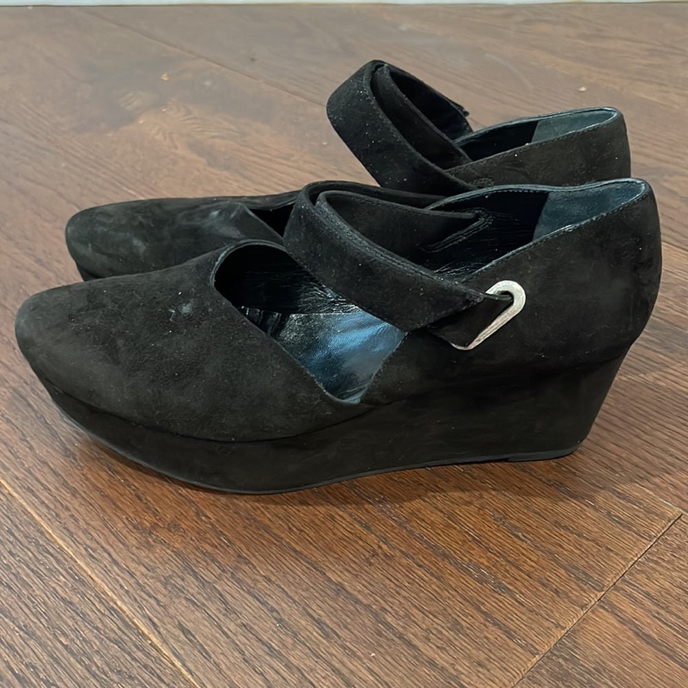 Robert Clergerie Black Suede Wedges Size 8.5