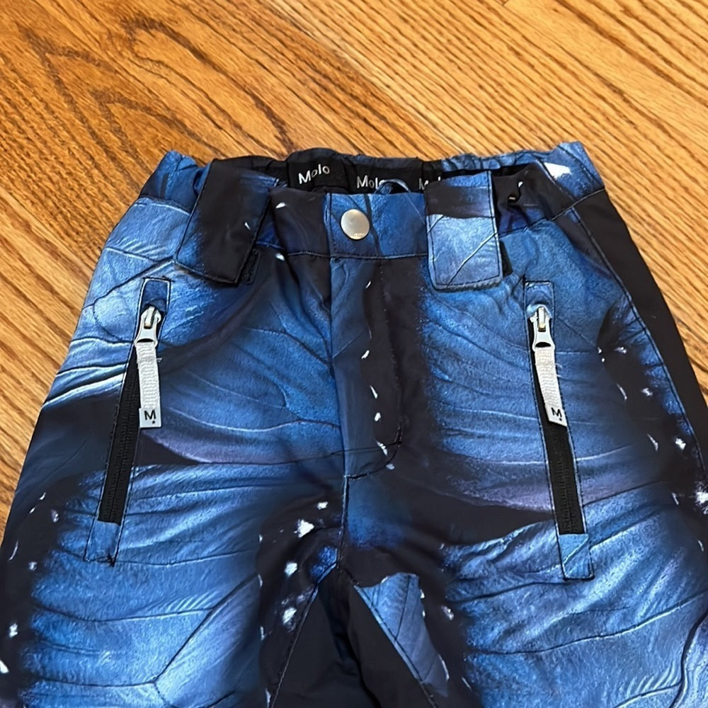 Molo Boy’s Blue and Black Ski Pants With Wing Design Size 4 104cm