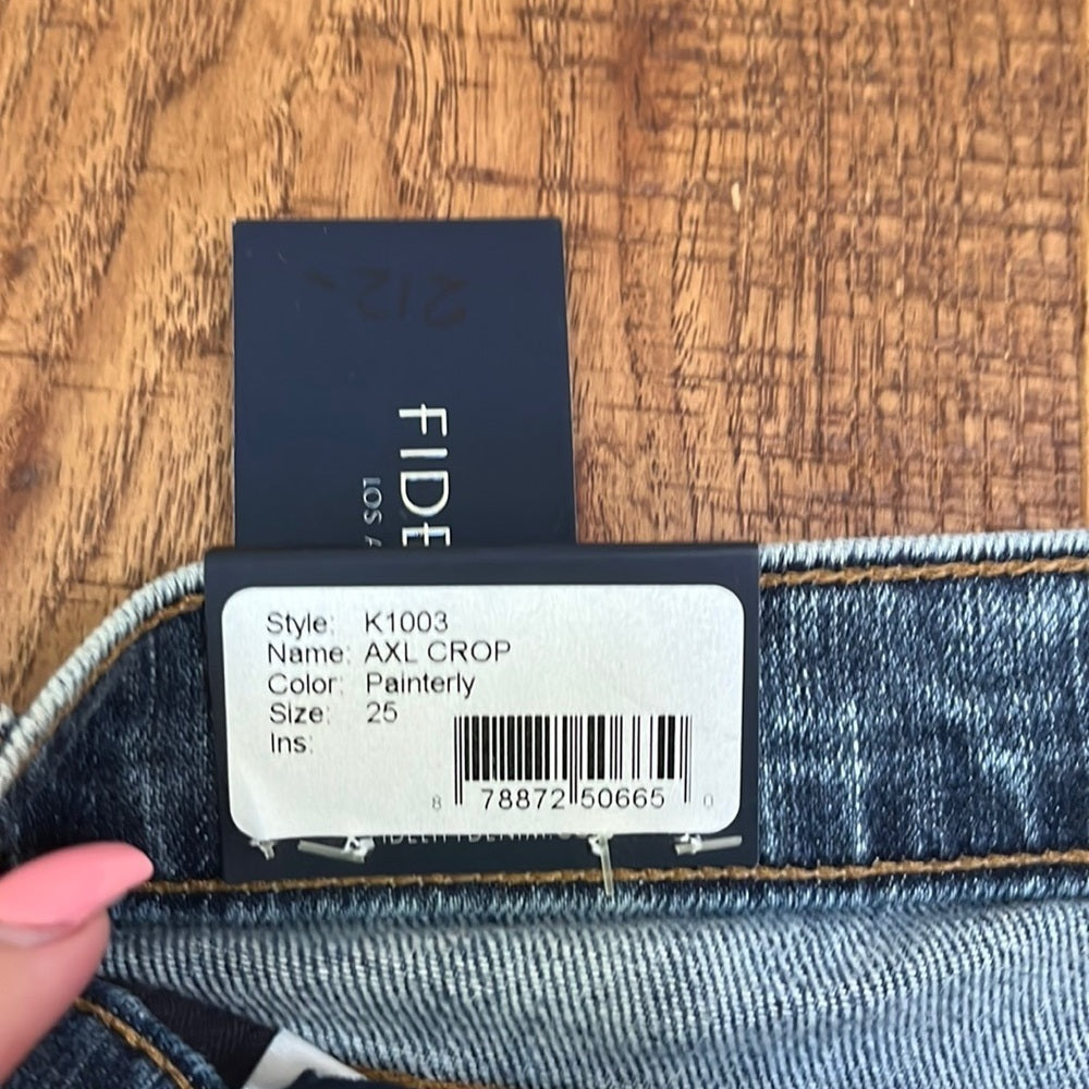 NWT Fidelity Woman’s AXL Crop Painterly Jeans Size 25