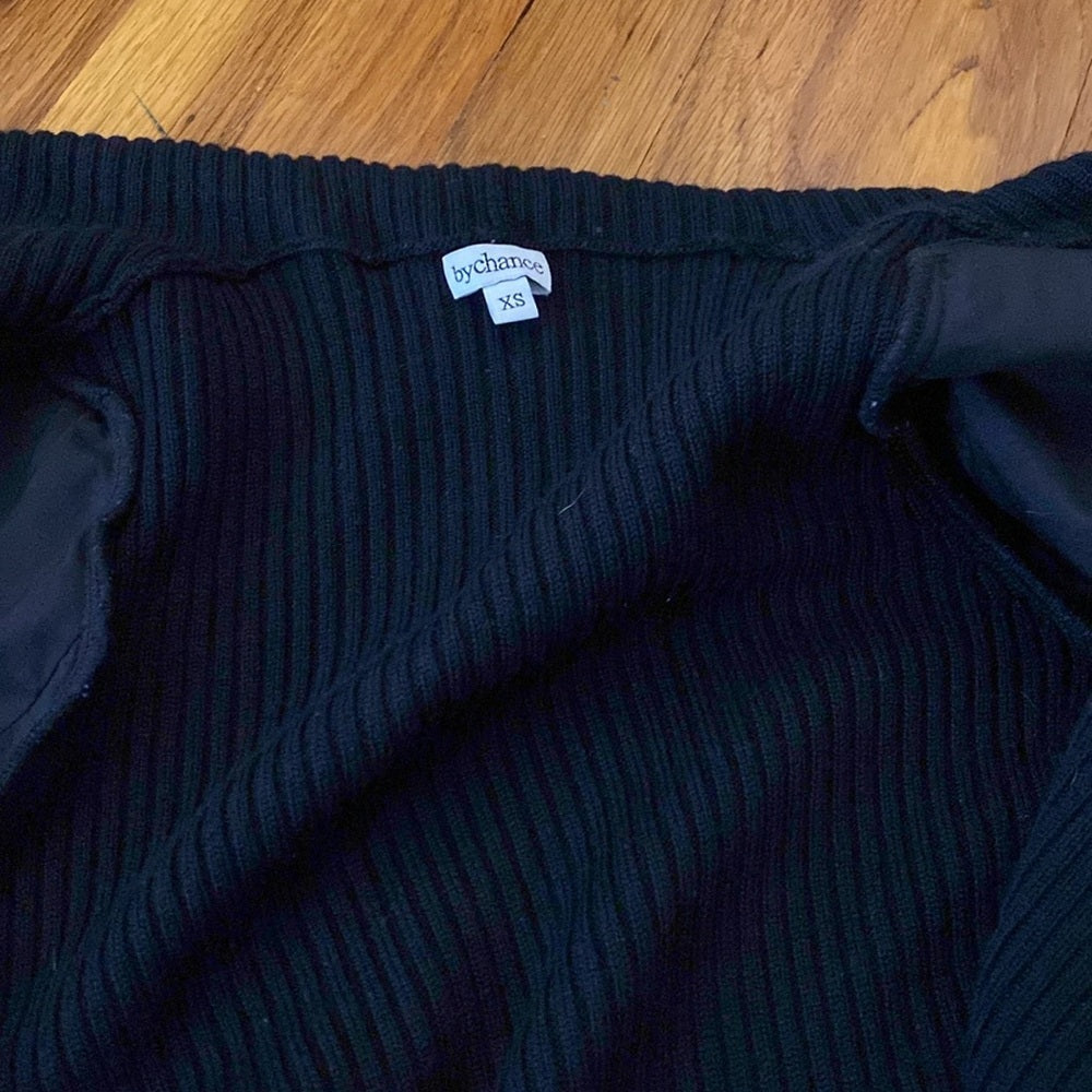 Bychance Women’s Black Wool Jacket With Leather Sleeves Size XS