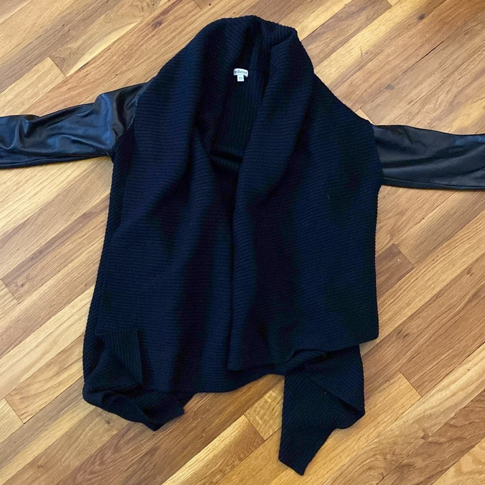 Bychance Women’s Black Wool Jacket With Leather Sleeves Size XS