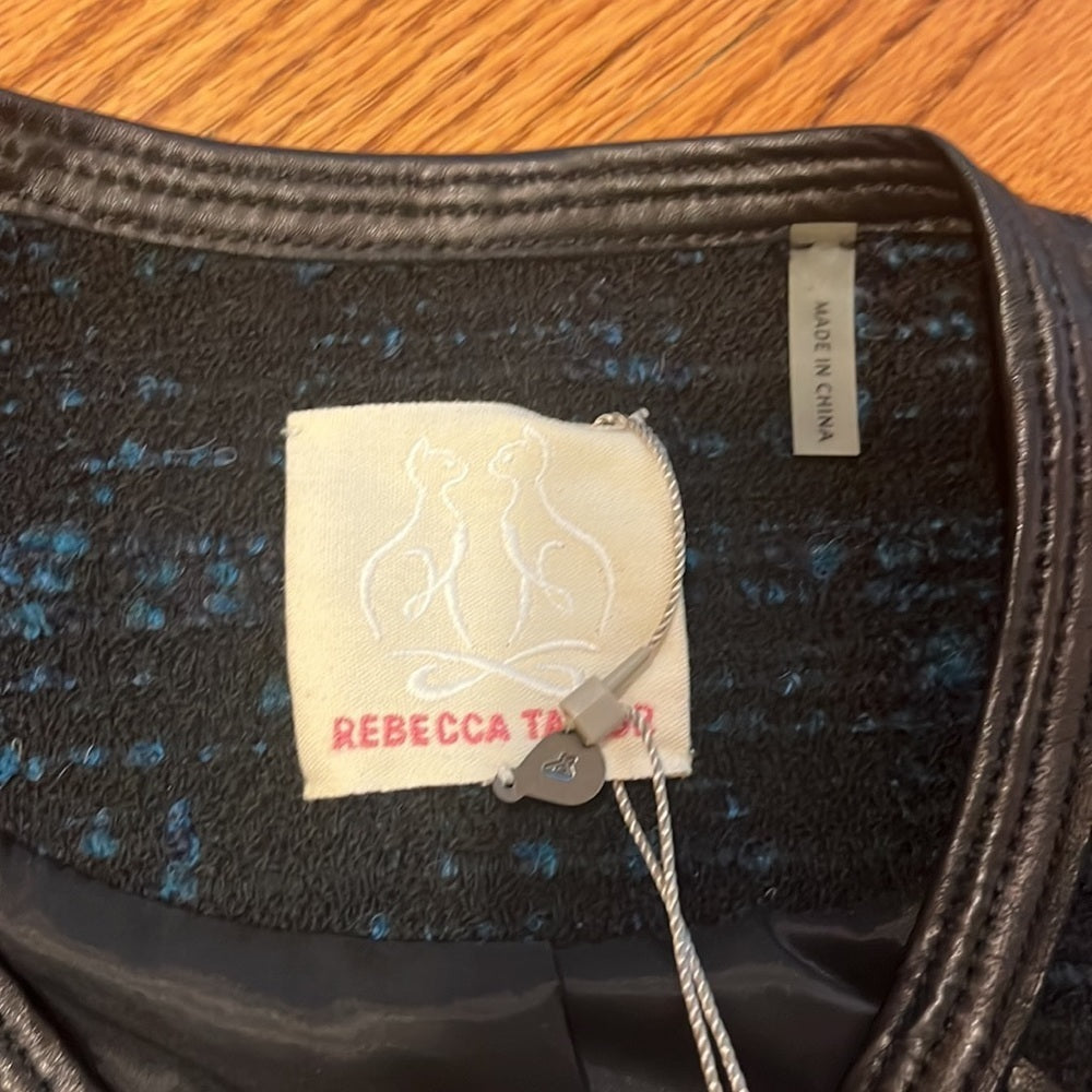 NWT Rebecca Taylor Woman’s Boucle & Leather Teal Blazer Size 4