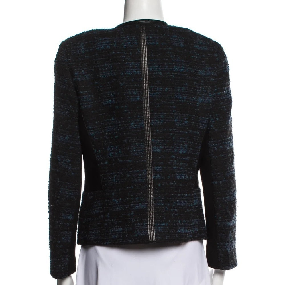 NWT Rebecca Taylor Woman’s Boucle & Leather Teal Blazer Size 4