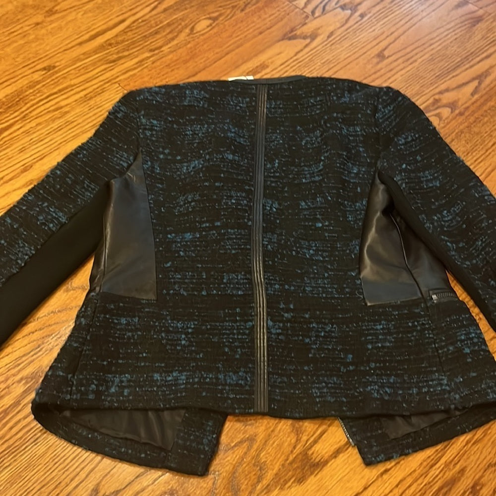 NWT Rebecca Taylor Woman’s Boucle & Leather Teal Blazer Size 4