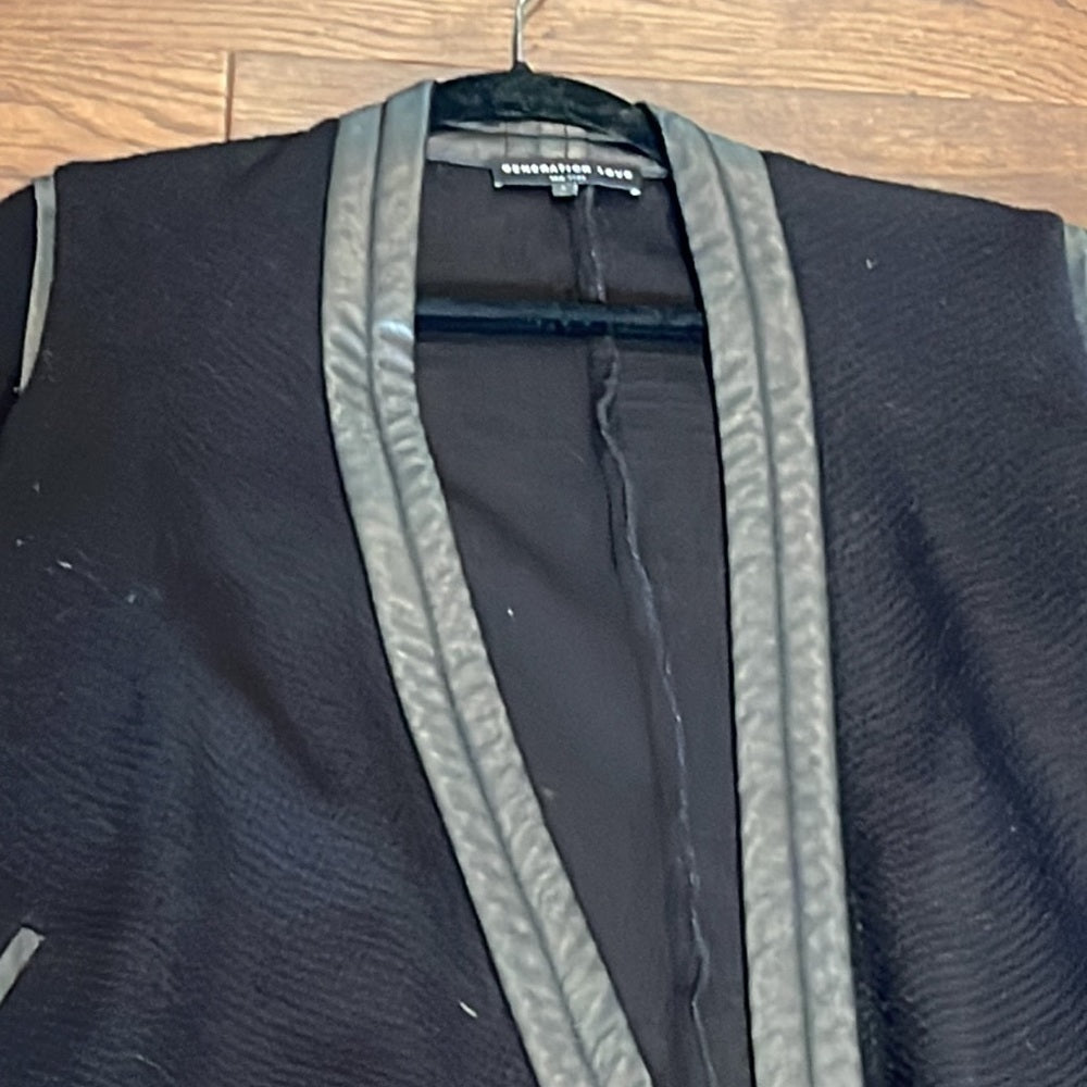 Generation Love Black Open Jacket with Leather Trim Size Large