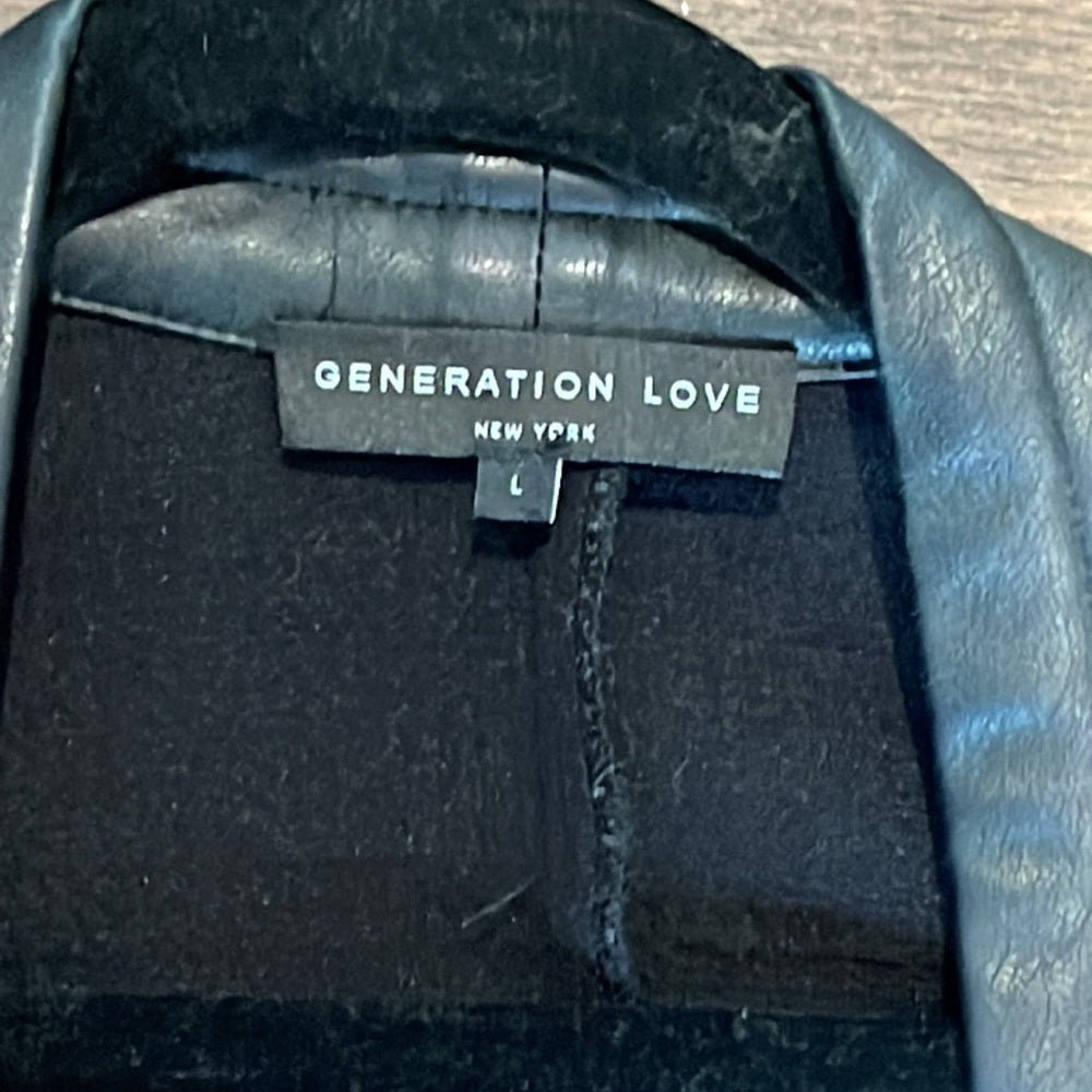 Generation Love Black Open Jacket with Leather Trim Size Large
