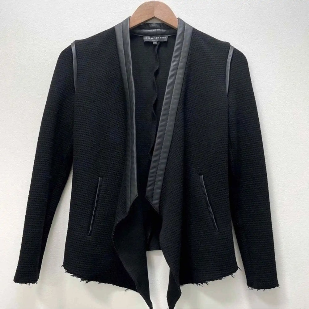 Generation Love Black Open Jacket with Leather Trim Size Large