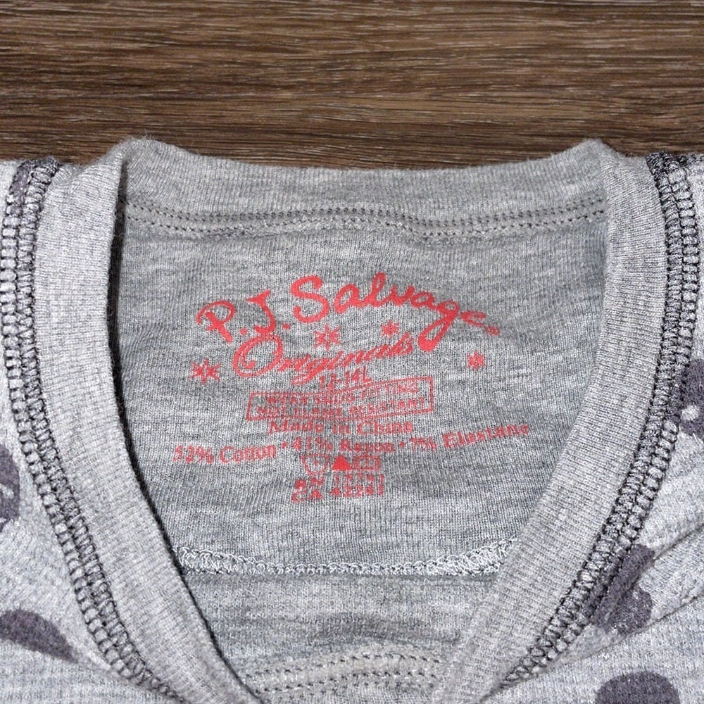 P.J. Salvage Girl’s Gray Skull Pajama Top - 12-14L