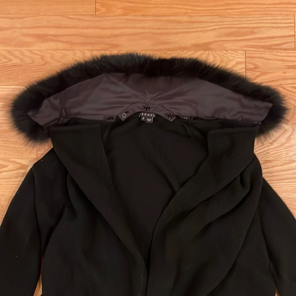 Women’s Theory Fur Trim Draped Cardigan Size TP