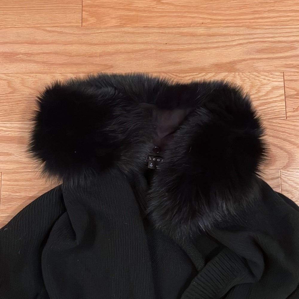 Women’s Theory Fur Trim Draped Cardigan Size TP