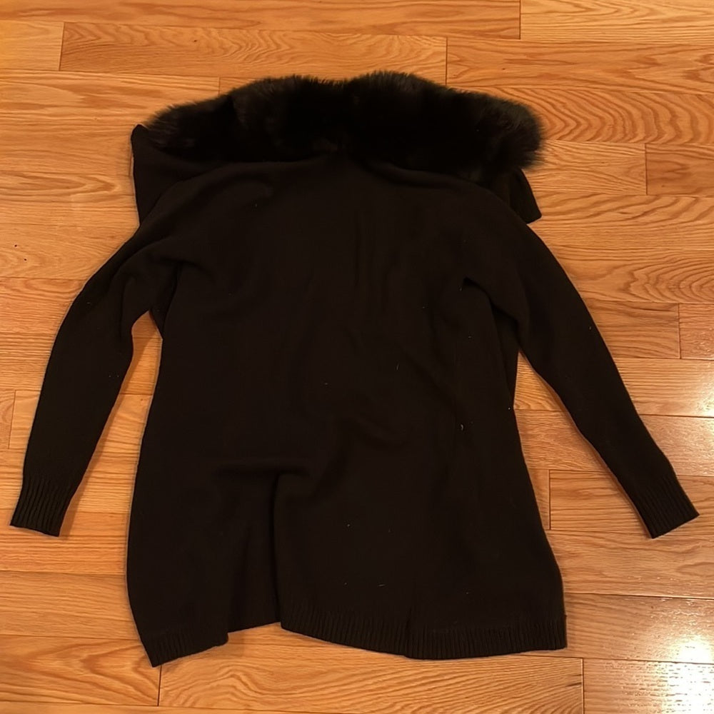 Women’s Theory Fur Trim Draped Cardigan Size TP