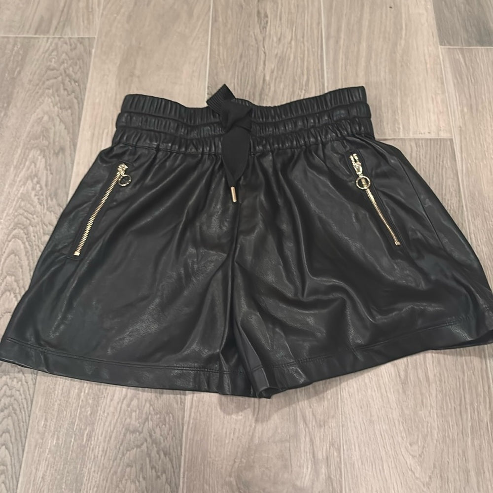 NWT Generation Love Women’s Black Leather Shorts With Gold Zippers Size S