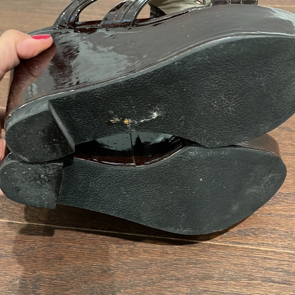 Robert Clergerie Brown Patent Leather Wedges Size 8.5