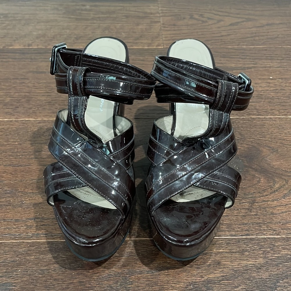 Robert Clergerie Brown Patent Leather Wedges Size 8.5