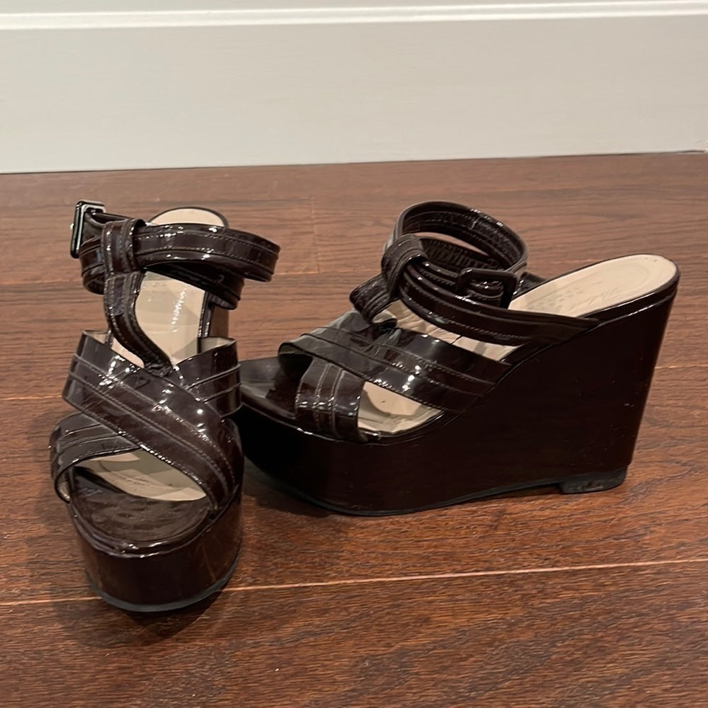 Robert Clergerie Brown Patent Leather Wedges Size 8.5