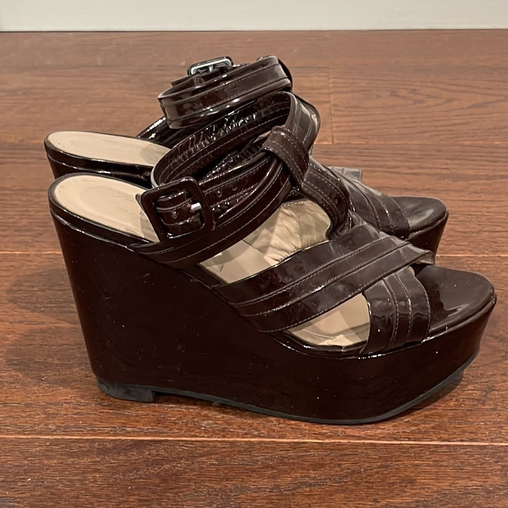 Robert Clergerie Brown Patent Leather Wedges Size 8.5