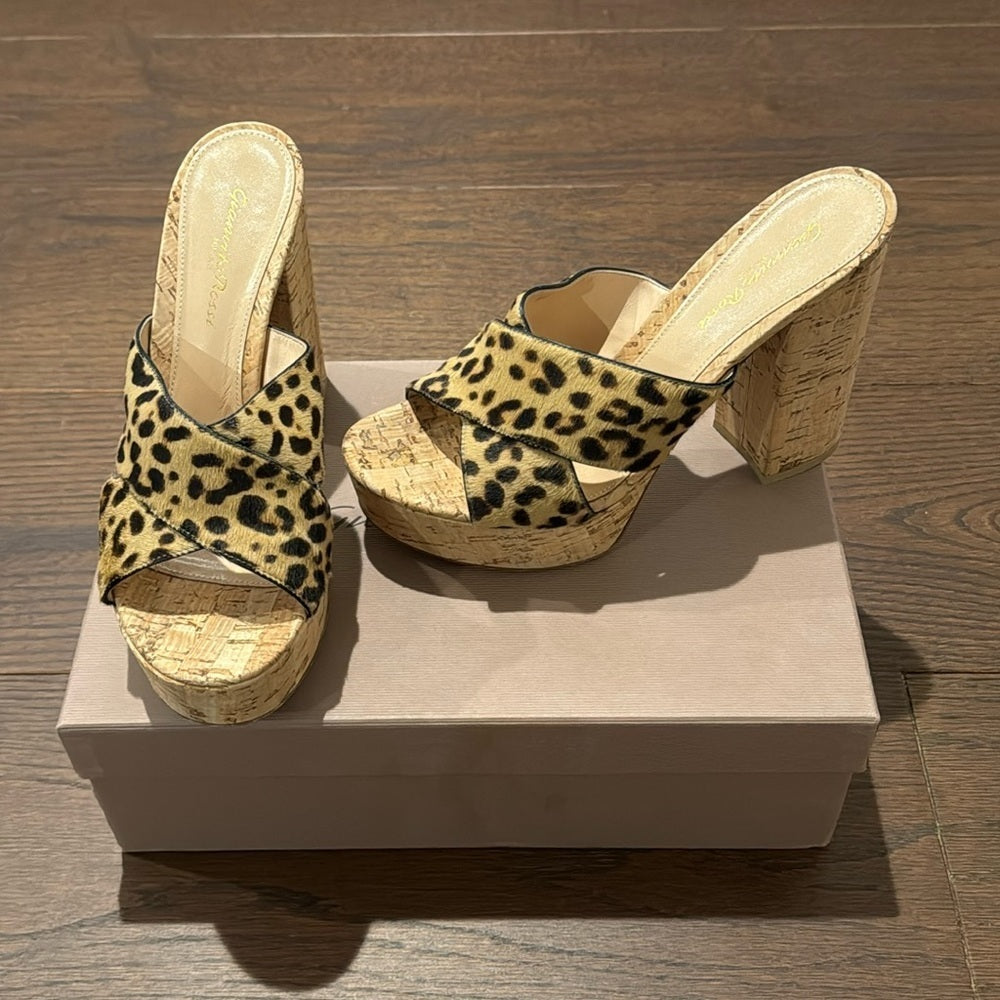 Gianvito Rossi Cassie Calf-Hair Crisscross Platform Sandals, Leopard Size 38/8