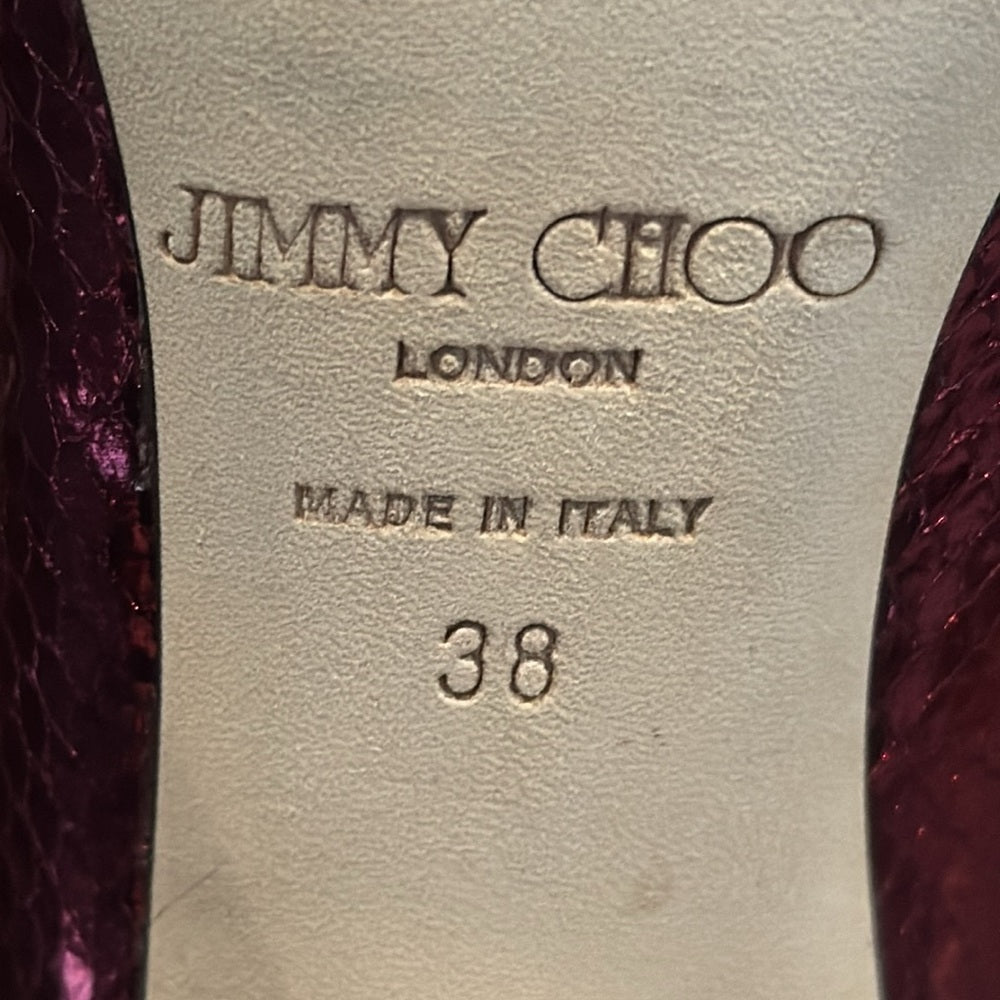Jimmy Choo Women’s Claret Red WaterSnake Skin Embossed Leather Size 38/8