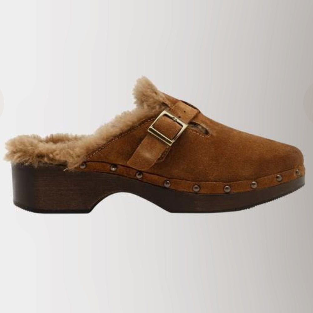 Re/Done Women’s Brown Suede and Shearling Clogs Size 37/7