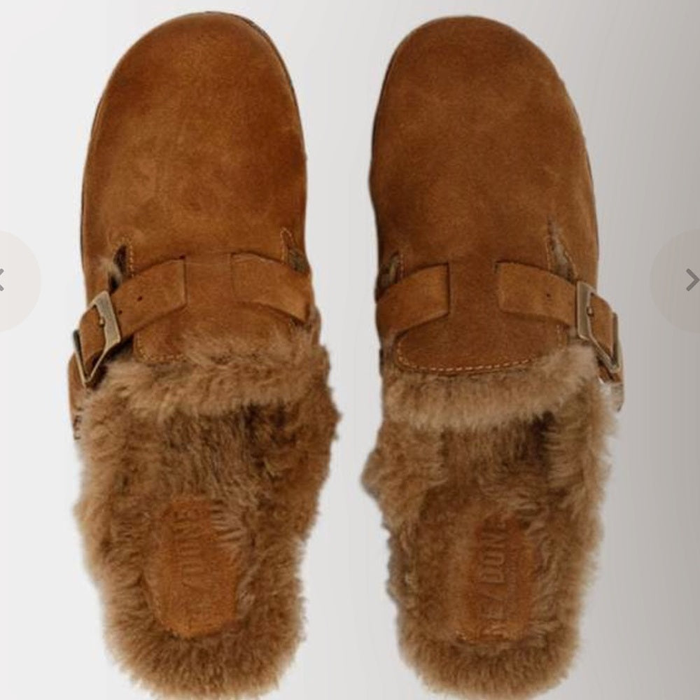 Re/Done Women’s Brown Suede and Shearling Clogs Size 37/7