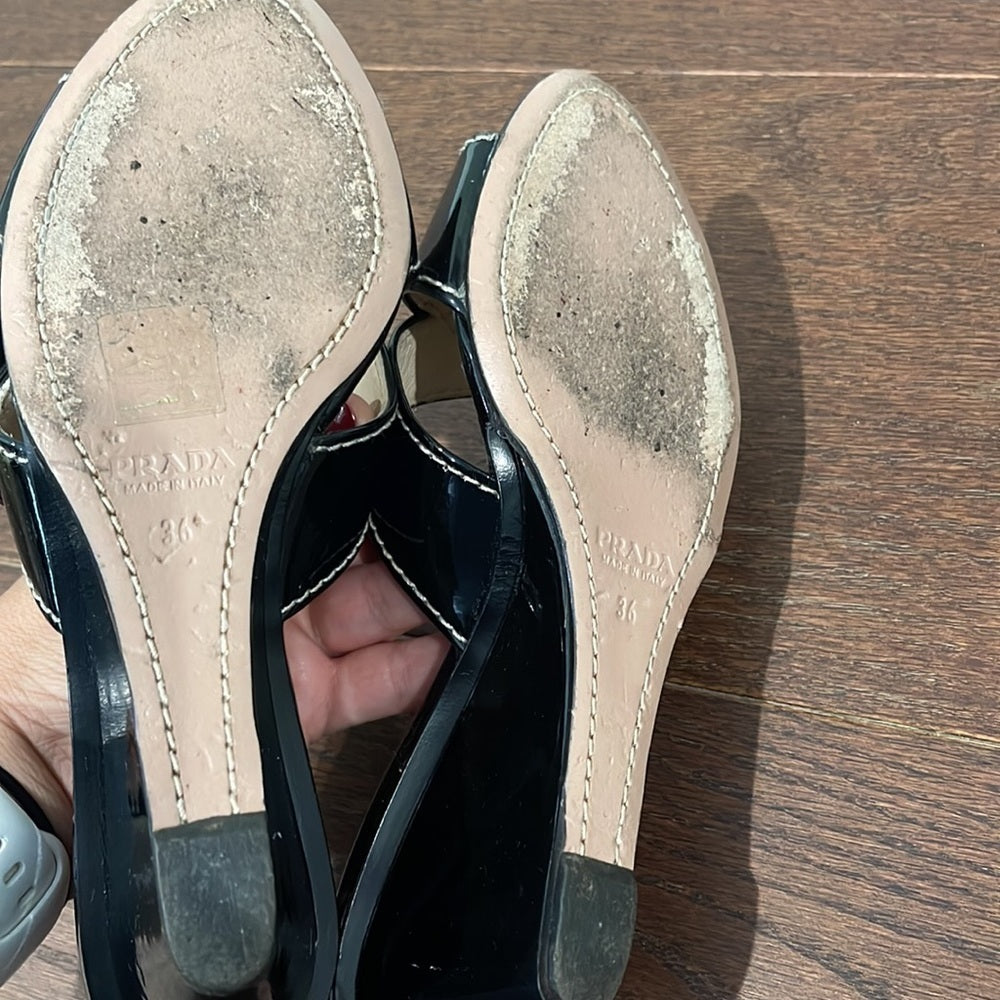 Prada Women’s Black Patent Leather Wedge Size 6