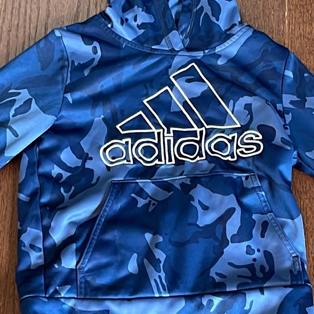 Adidas Boys Blue Camo Hooded Sweatshirt Size 5