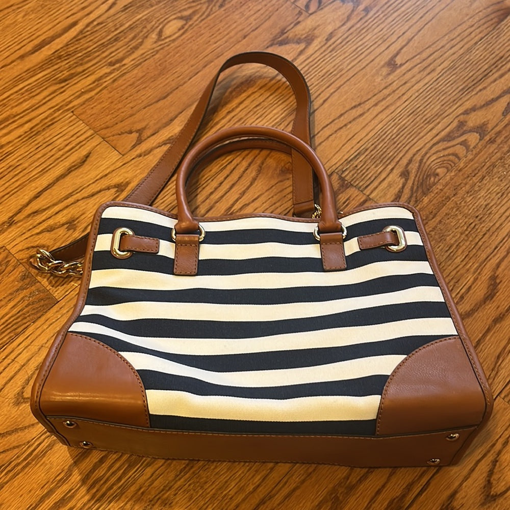 Michael Kors Woman’s Brown and Navy Striped Tote and Wallet