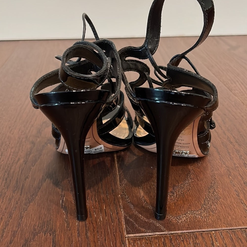 Schutz Black High Heel Patent Leather Sandals Size 8.5