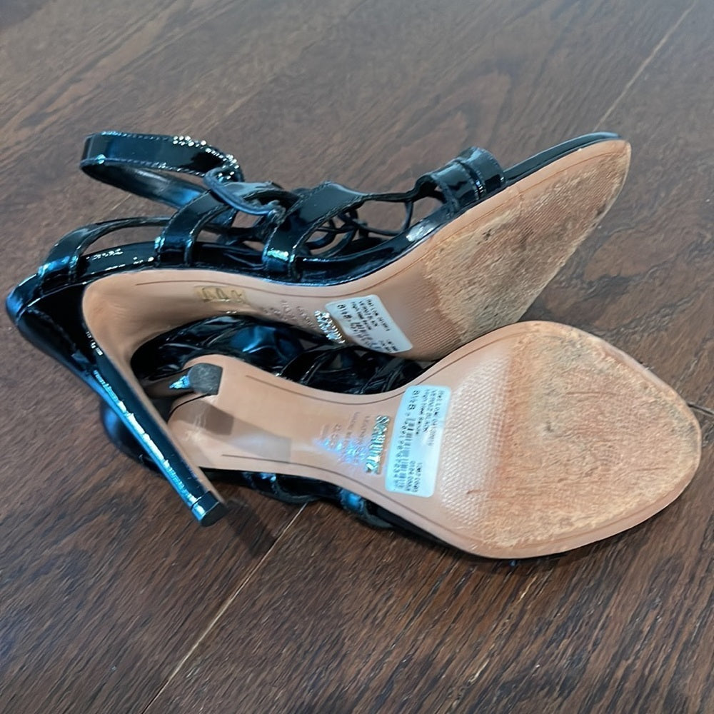 Schutz Black High Heel Patent Leather Sandals Size 8.5