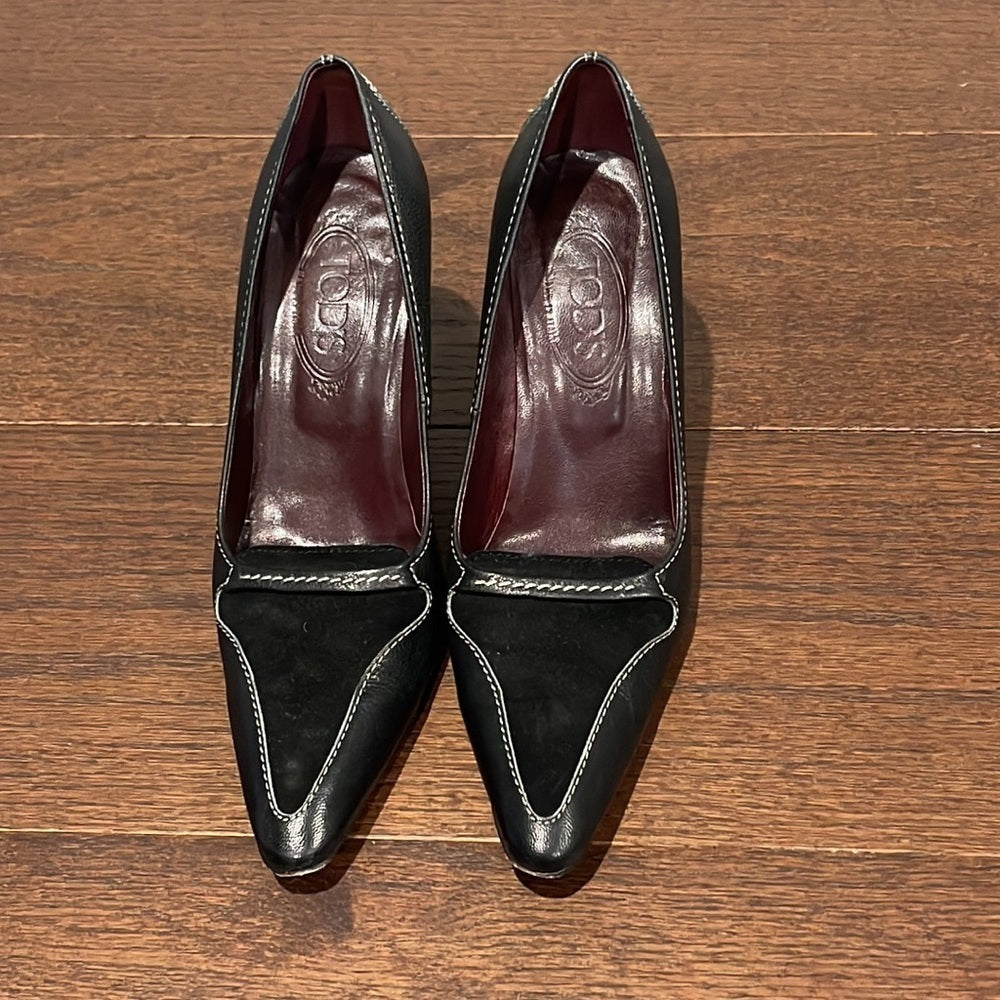 Tod’s Women’s Black Suede and Leather Pumps Size 10.5
