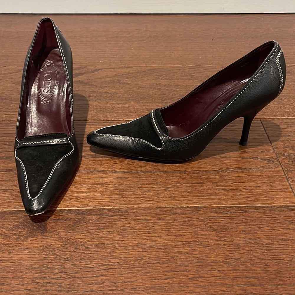 Tod’s Women’s Black Suede and Leather Pumps Size 10.5