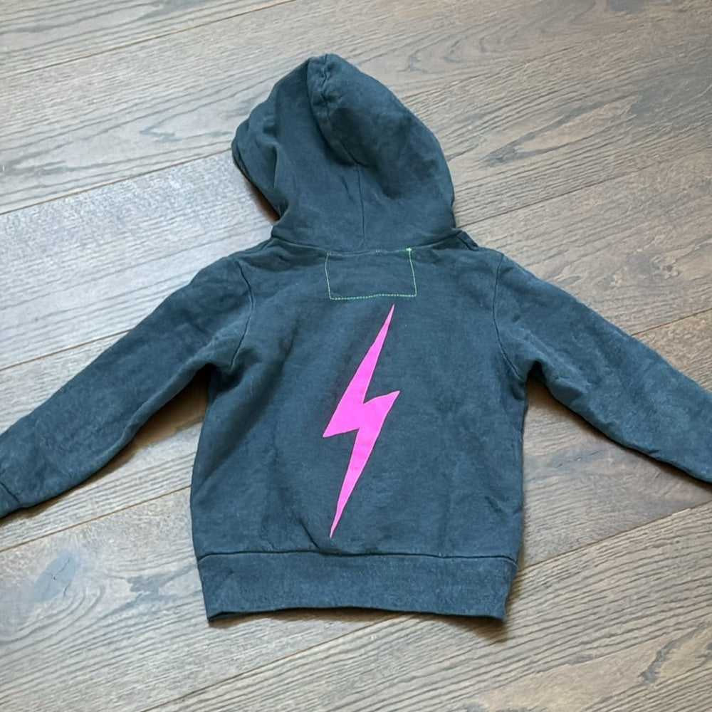 Aviator Nation Girls Dark Grey Pink Lightening Bolt Hooded Sweatshirt Size 4