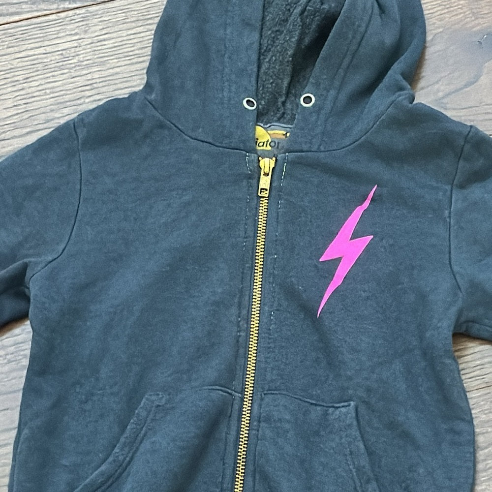 Aviator Nation Girls Dark Grey Pink Lightening Bolt Hooded Sweatshirt Size 4