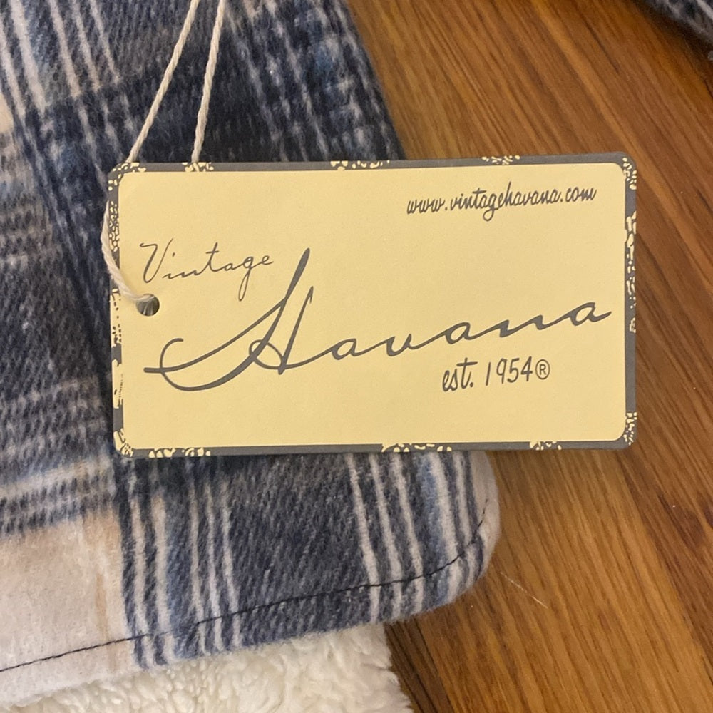 NWT Vintage Havana Blue and White Fur Lined Flannel Jacket Size S