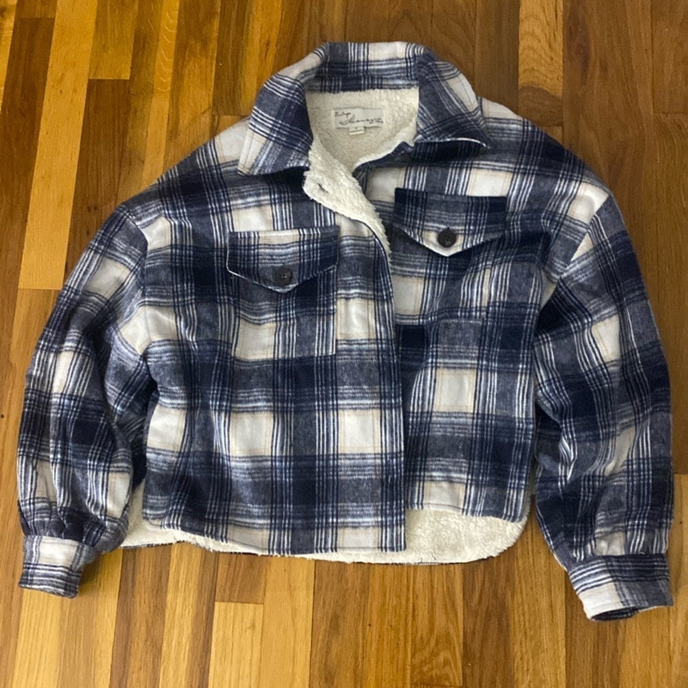 NWT Vintage Havana Blue and White Fur Lined Flannel Jacket Size S